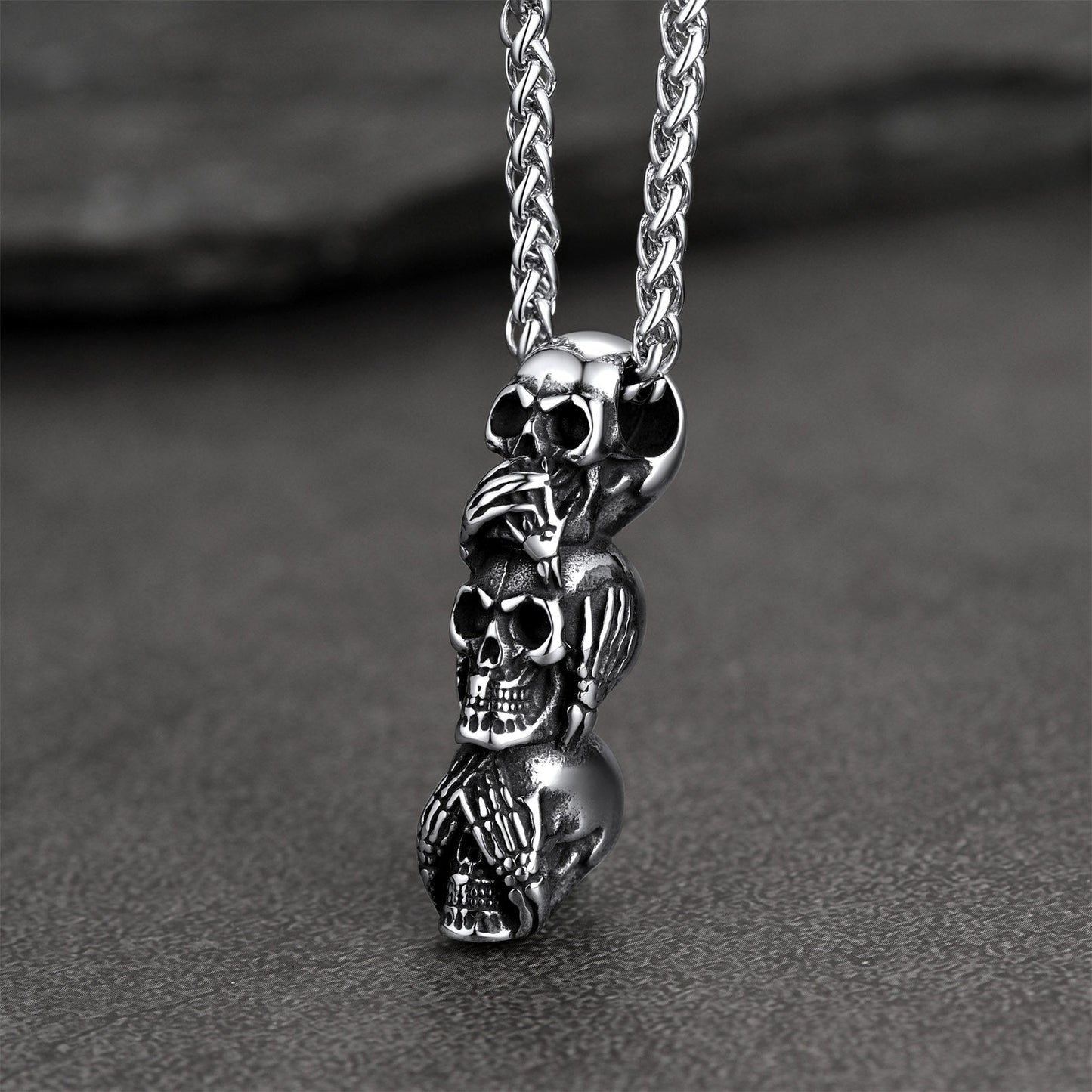 See No Evil, Hear No Evil, Speak No Evil Skull Necklace for