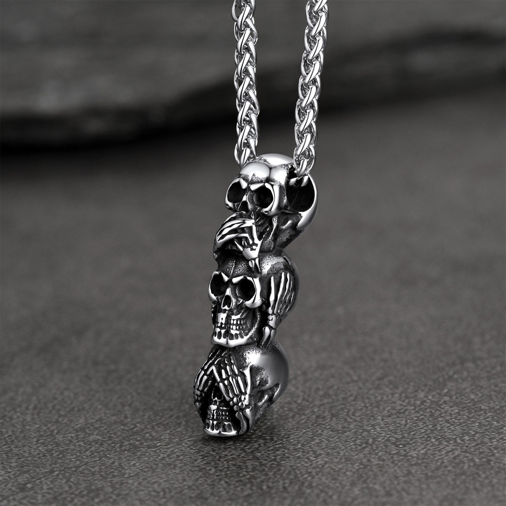 See No Evil, Hear No Evil, Speak No Evil Skull Necklace for