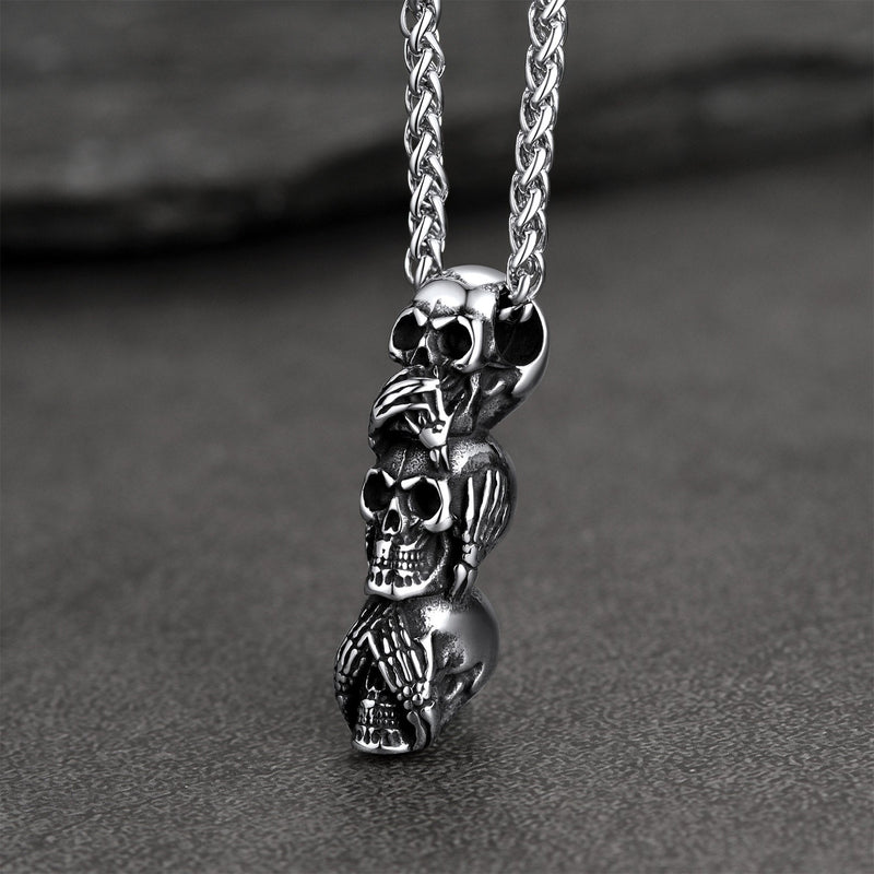 See No Evil, Hear No Evil, Speak No Evil Skull Necklace for