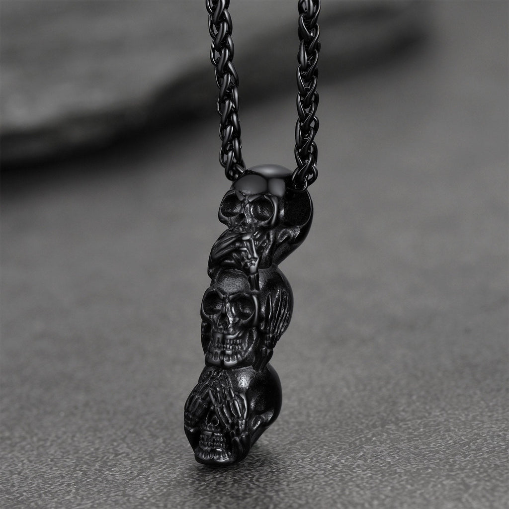 See No Evil, Hear No Evil, Speak No Evil Skull Necklace for