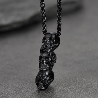 See No Evil, Hear No Evil, Speak No Evil Skull Necklace for