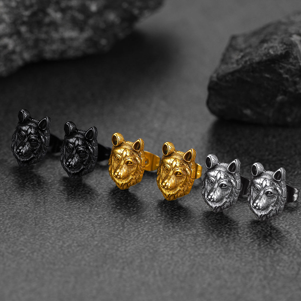Norse Viking Wolf Stud Earrings for