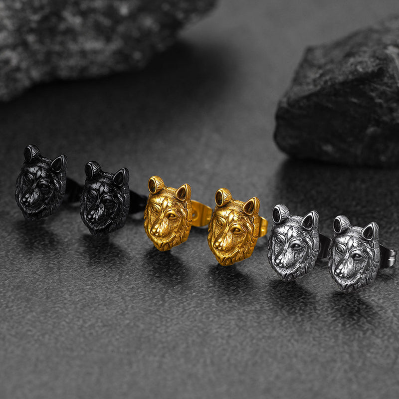Norse Viking Wolf Stud Earrings for