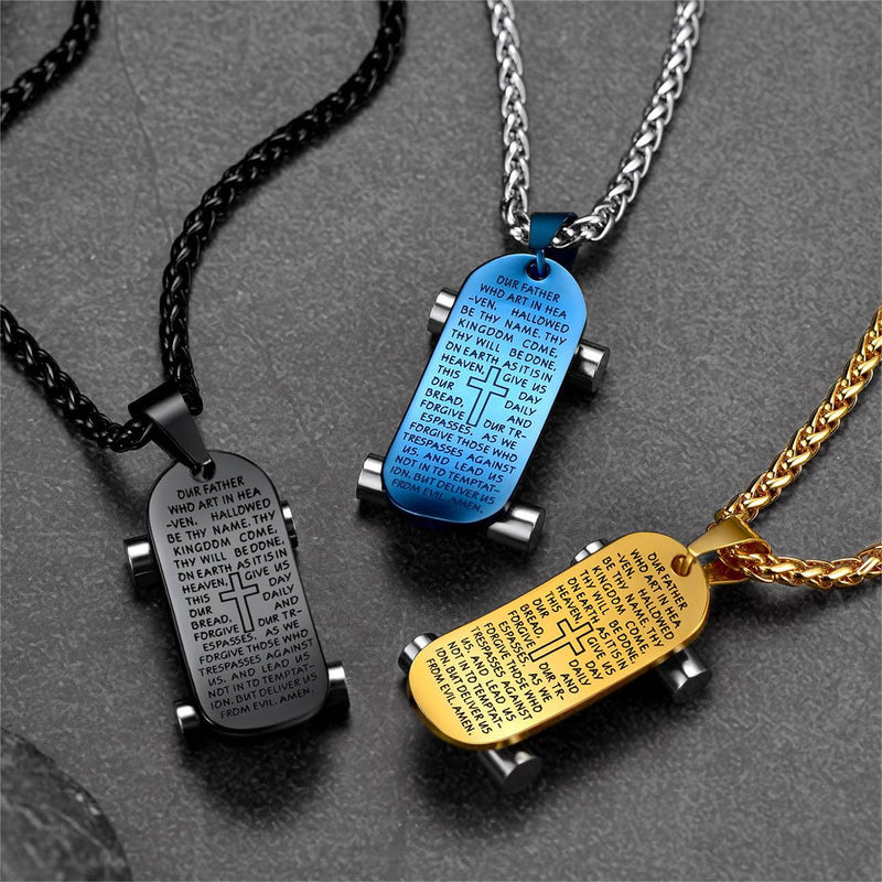 Christian Lord's Prayer Skateboard Necklace Pendant for