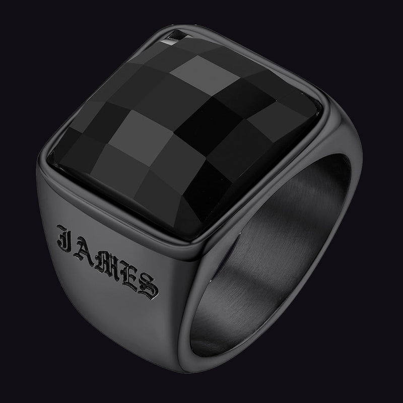 Custom Black Onyx Engraved Signet Ring for