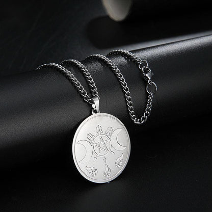 Triple Moon Goddess Pentagram Necklace