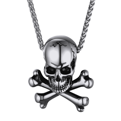 Gothic Pirate Skull Crossbones Necklace for