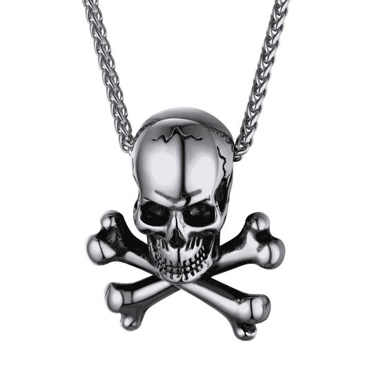 Gothic Pirate Skull Crossbones Necklace for