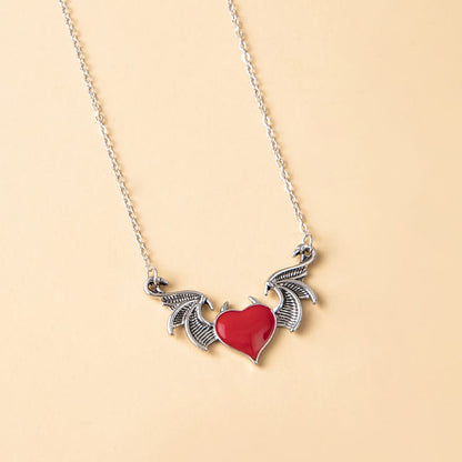 Crimson Devil Heart Winged Necklace