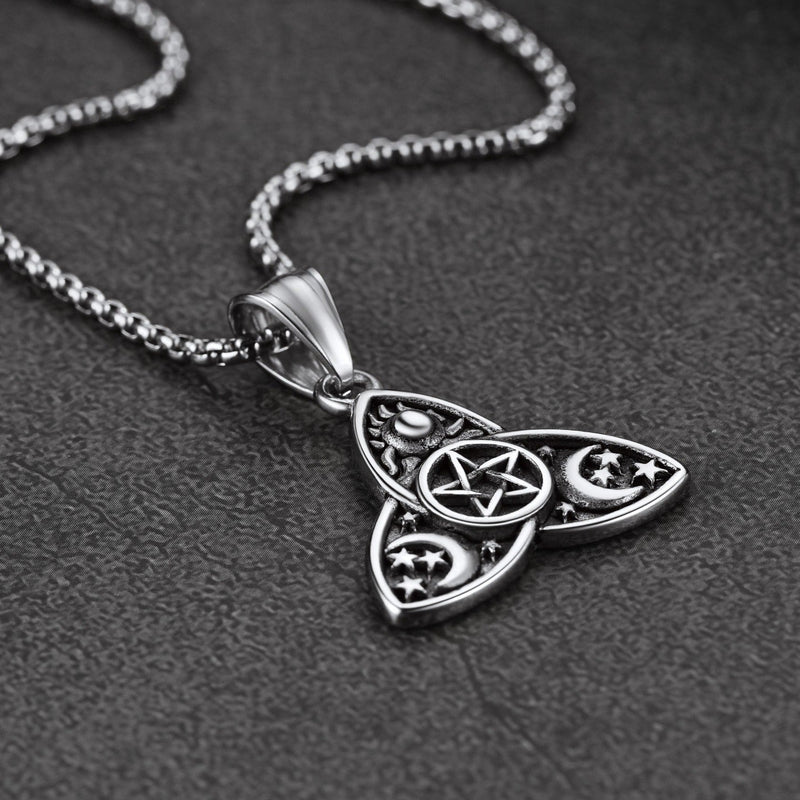 Triple Moon Goddess Pentagram Necklace for