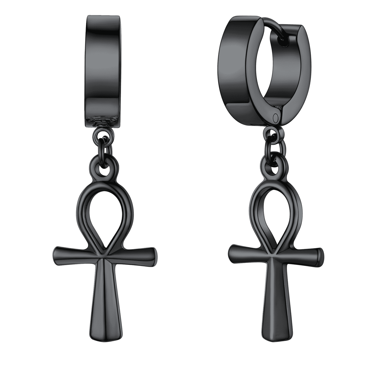 Ankh Cross Dangle Hoop Earrings for