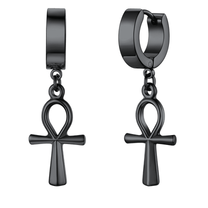 Ankh Cross Dangle Hoop Earrings for