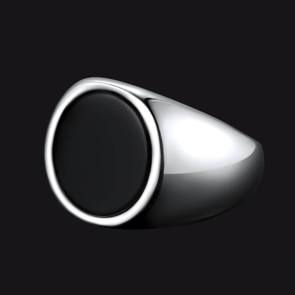 Round Black Onyx Signet Ring for Stainless Steel