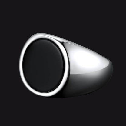 Round Black Onyx Signet Ring for Stainless Steel