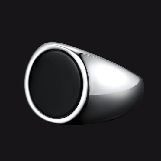 Round Black Onyx Signet Ring for Stainless Steel