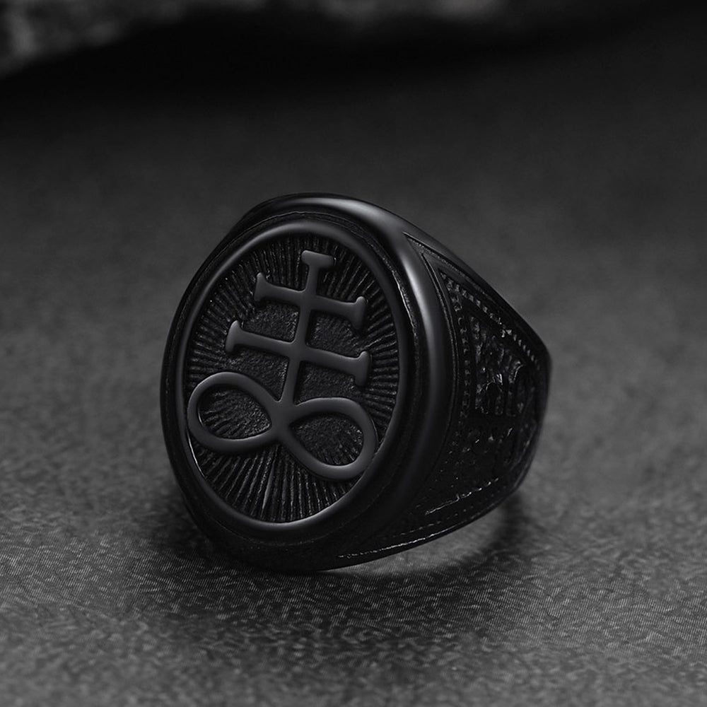 Satanic Leviathan Cross Signet Ring for