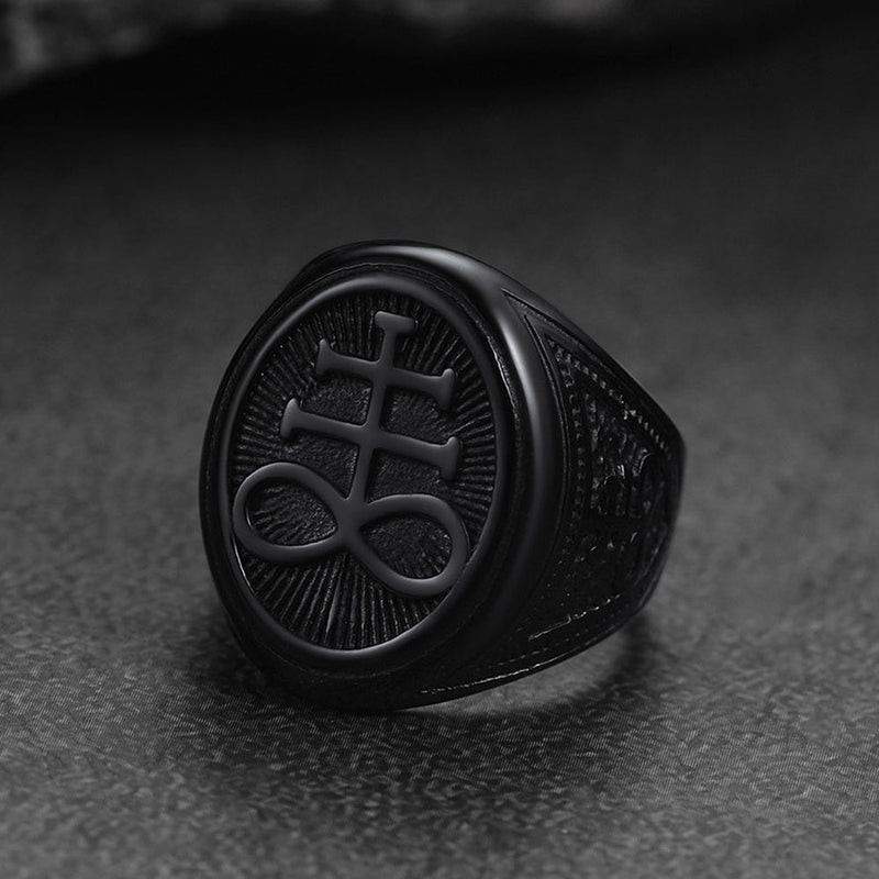 Satanic Leviathan Cross Signet Ring for