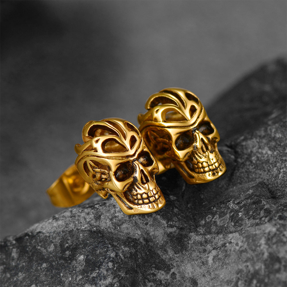 Gothic Celtic Knot Skull Stud Earrings for