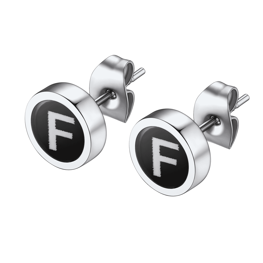 Personalized Black Enamel Initial Letter Stud Earrings for
