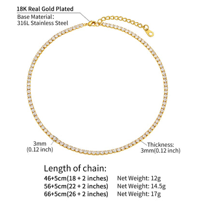 3mm Bling Cubic Zirconia Chain Necklace for