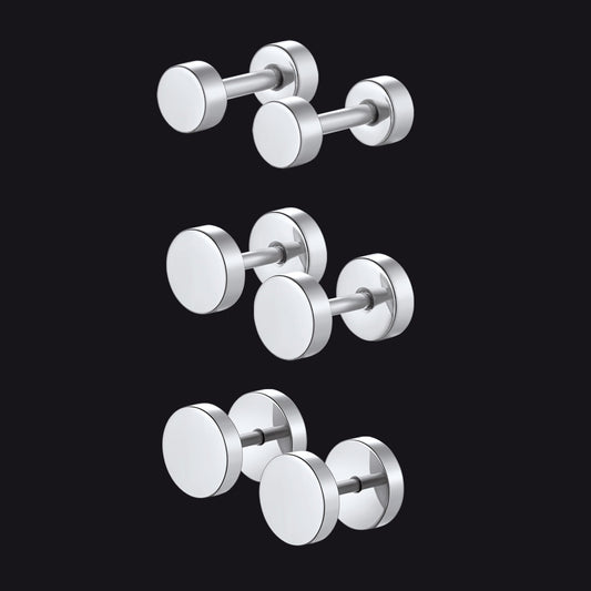3 Pairs Simple Round Stud Earrings Set for 4/6/8mm Width