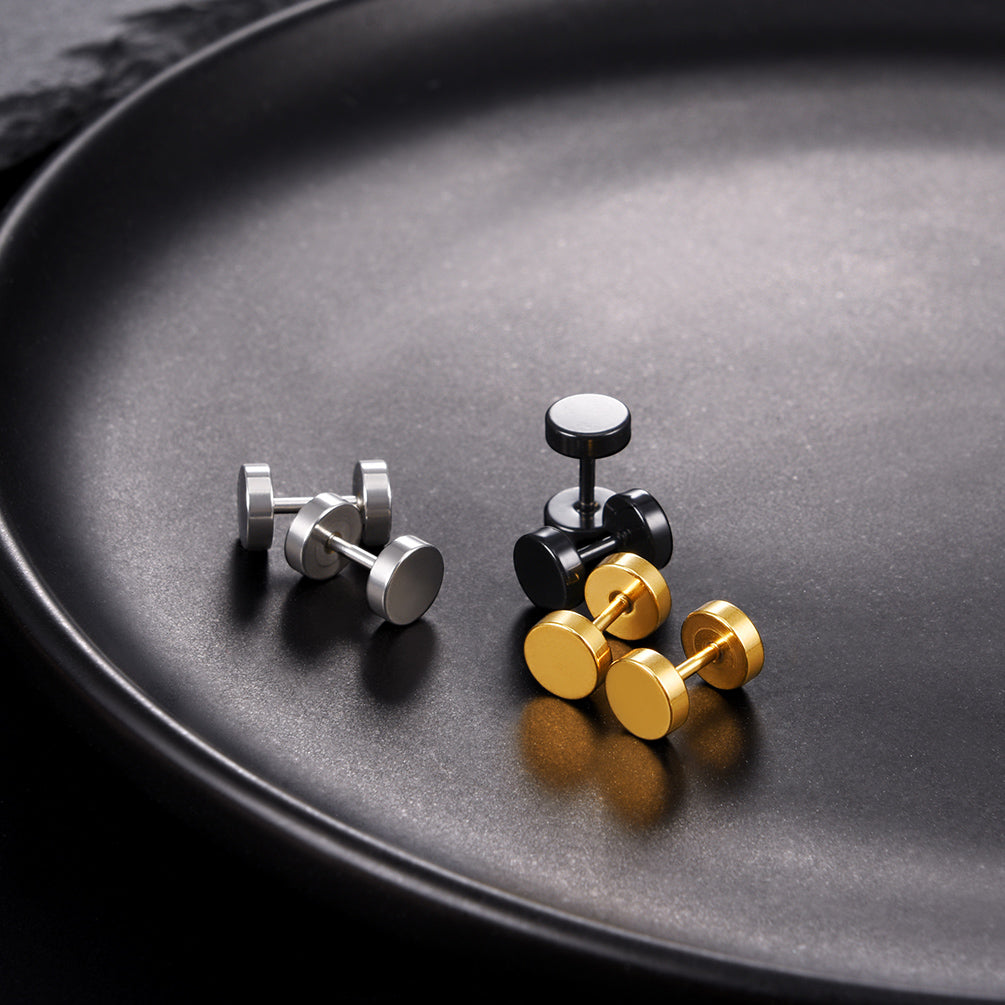 6mm Round Plug Stud Earrings Set for 3 Pairs
