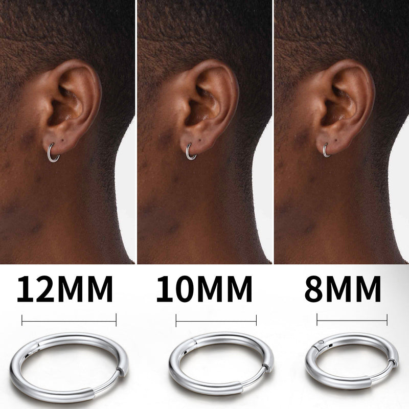 3 Pairs Simple Huggie Hoop Earrings Set 8/10/12 Mm Width