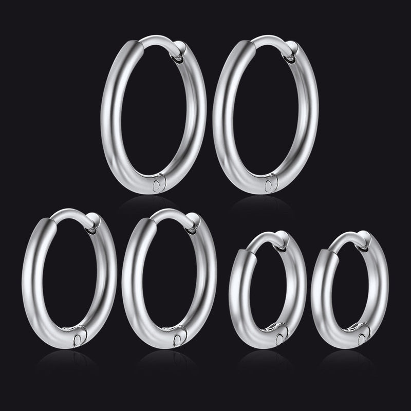 3 Pairs Simple Huggie Hoop Earrings Set 8/10/12 Mm Width