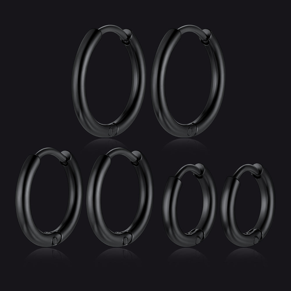 3 Pairs Simple Huggie Hoop Earrings Set 8/10/12 Mm Width