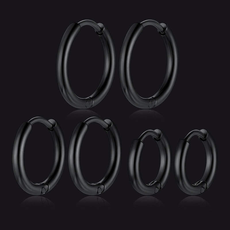 3 Pairs Simple Huggie Hoop Earrings Set 8/10/12 Mm Width