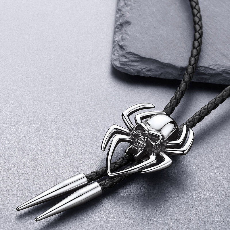 Gothic Spider Skull Leather Bolo Ties for