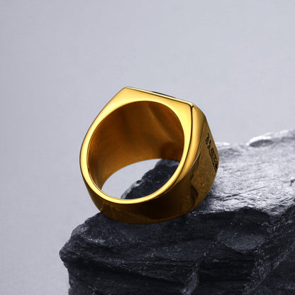 Custom Black Onyx Engraved Signet Ring for