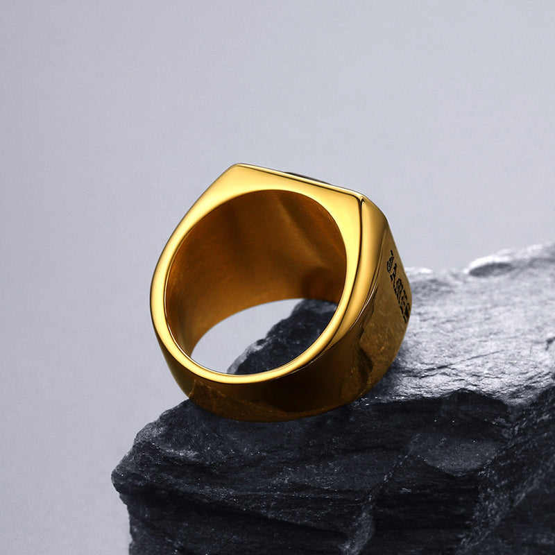 Custom Black Onyx Engraved Signet Ring for