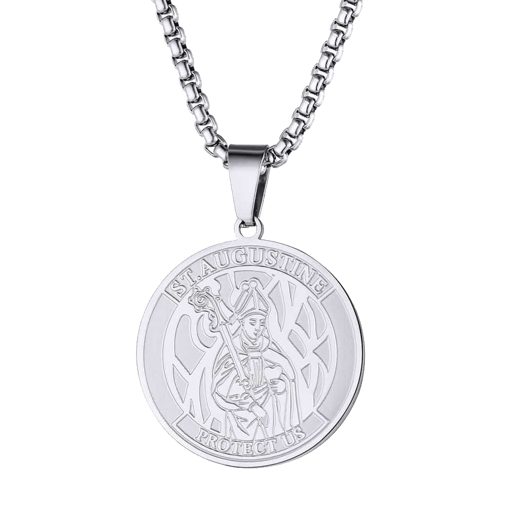 Engraved Saint Augustine Necklace Saint Medal Jewelry