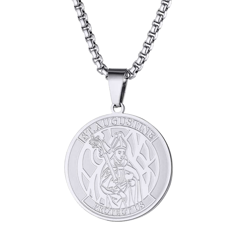 Engraved Saint Augustine Necklace Saint Medal Jewelry