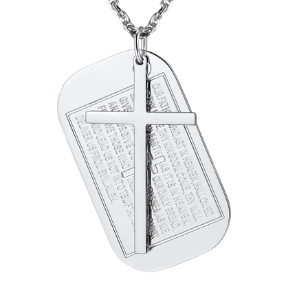 Christian Dog Tag Pendant With Cross Necklace for