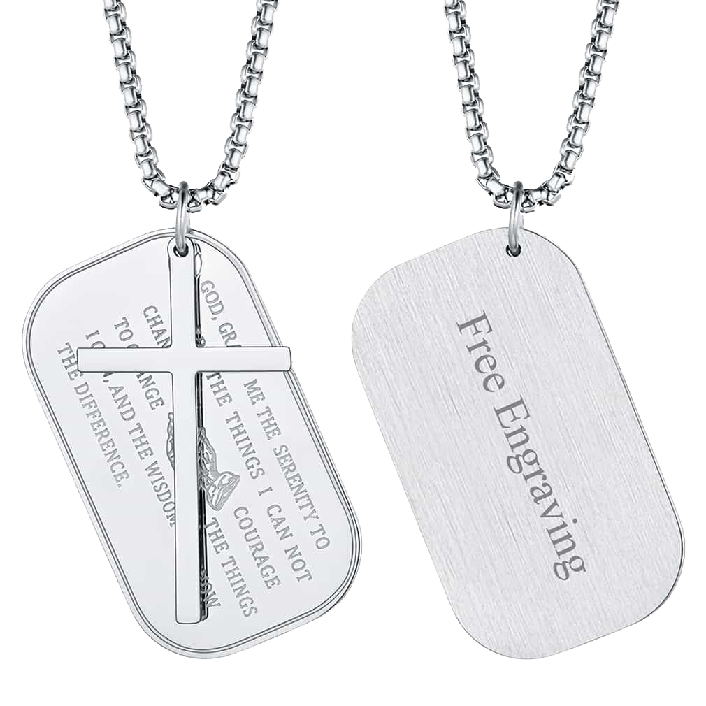 Customized Engraved Dog Tag Necklace With Cross