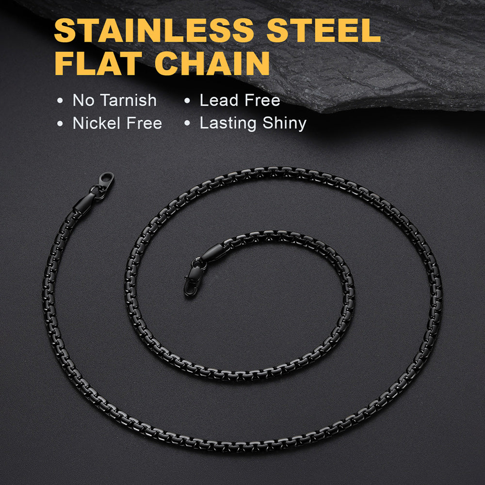 Flat Box Link Chain Stainless Steel Necklace for