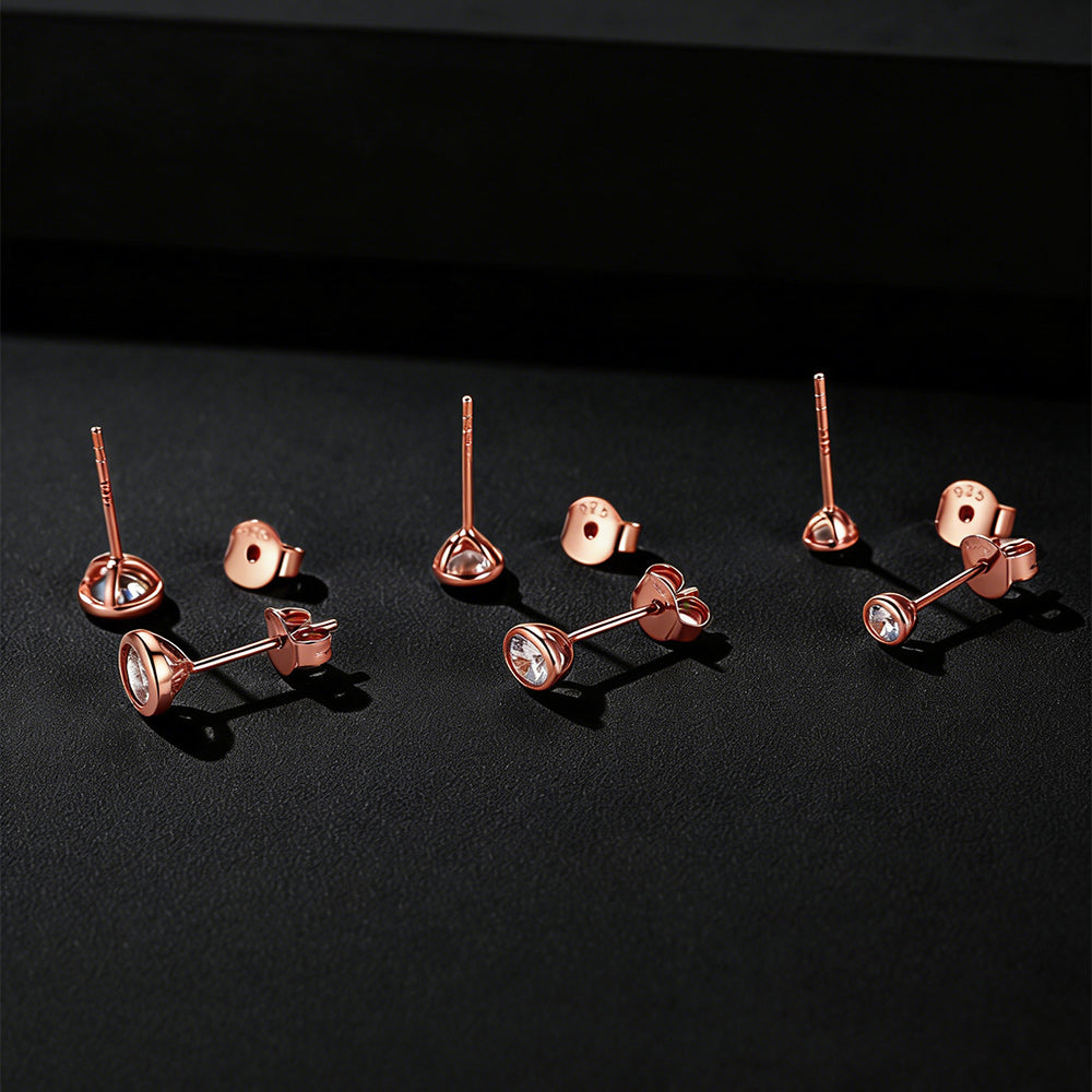 925 Sterling Silver Diamond Stud Earrings Set for 3 Pairs