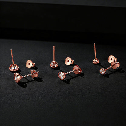 925 Sterling Silver Diamond Stud Earrings Set for 3 Pairs