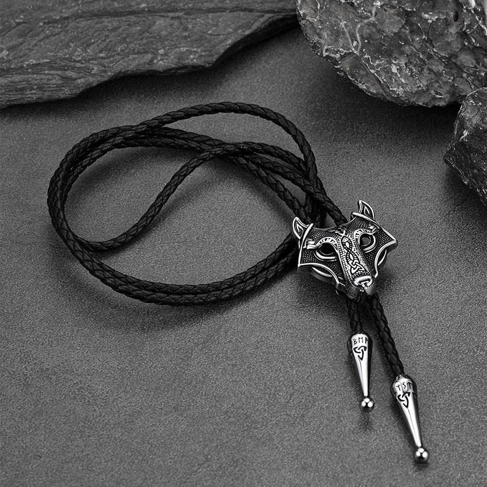 Norse Viking Celtic Wolf Leather Bolo Ties for