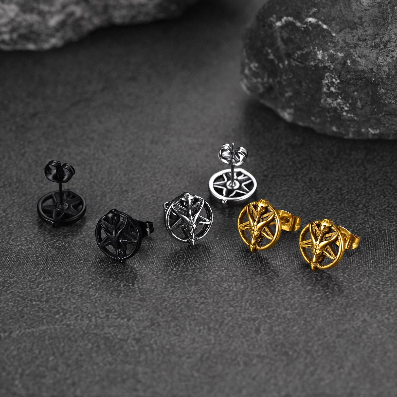Satanic Baphomet Goat Stud Earrings for