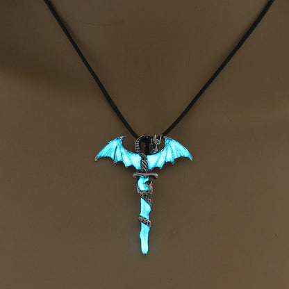 Luminous Crescent Moon and Dragon Necklace