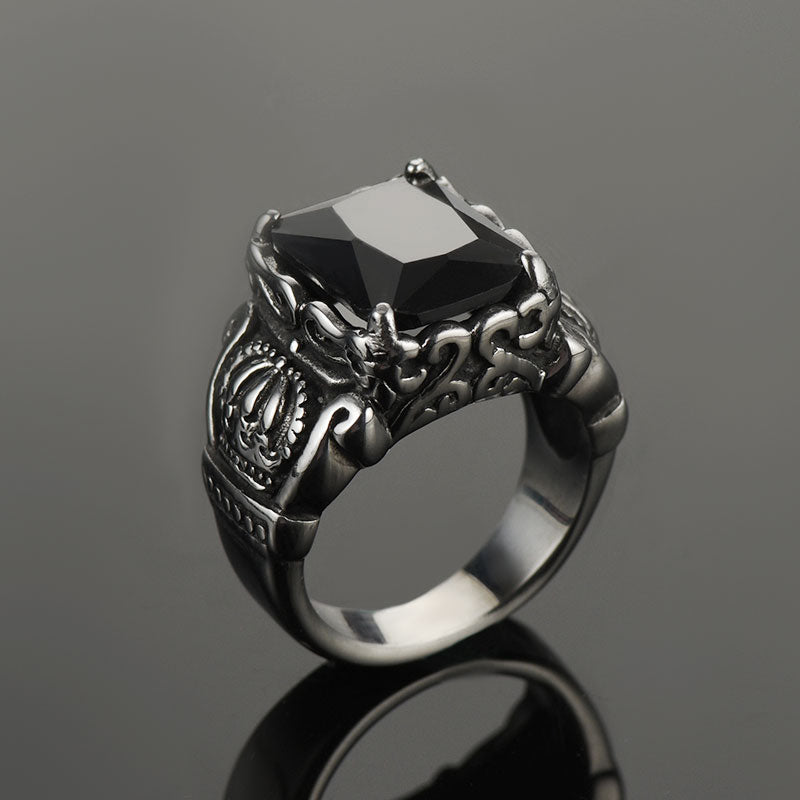 Crystal Crown Black Onyx Ring for