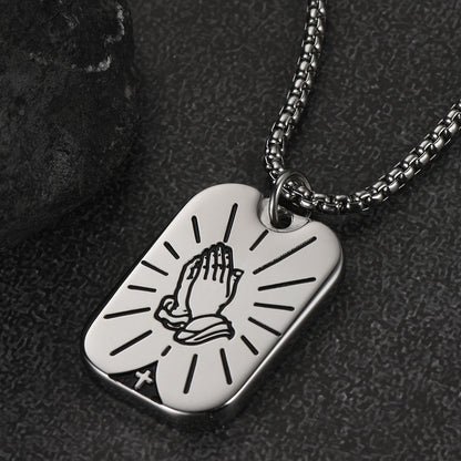Serenity Prayer Hand Dog Tag Necklace for