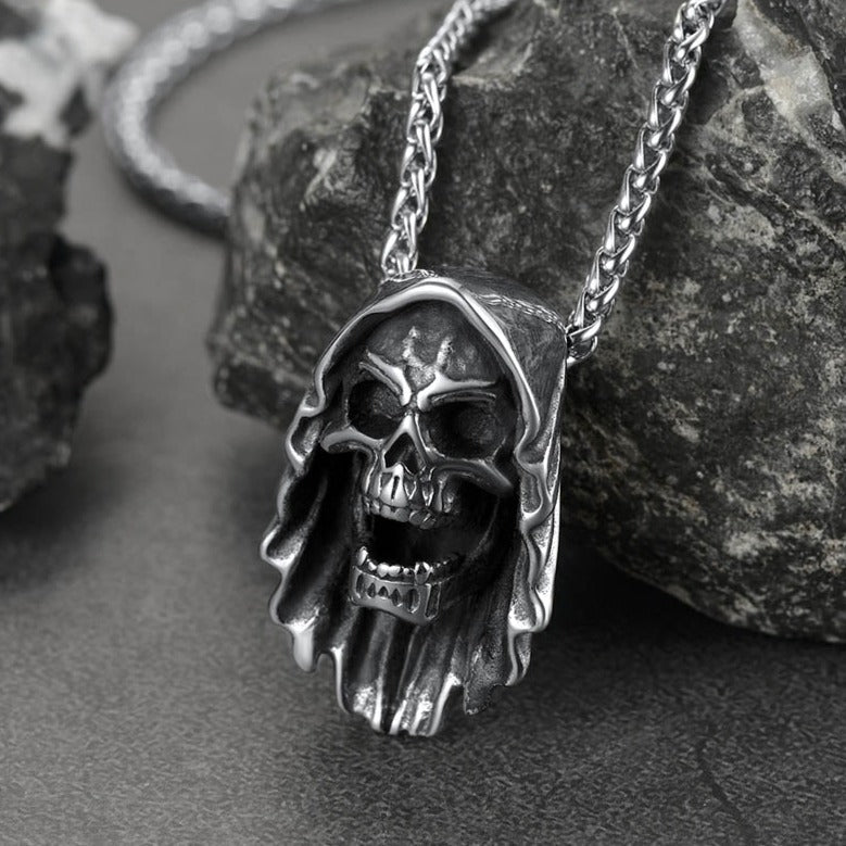 Grim Reaper Skull Pendant Necklace for
