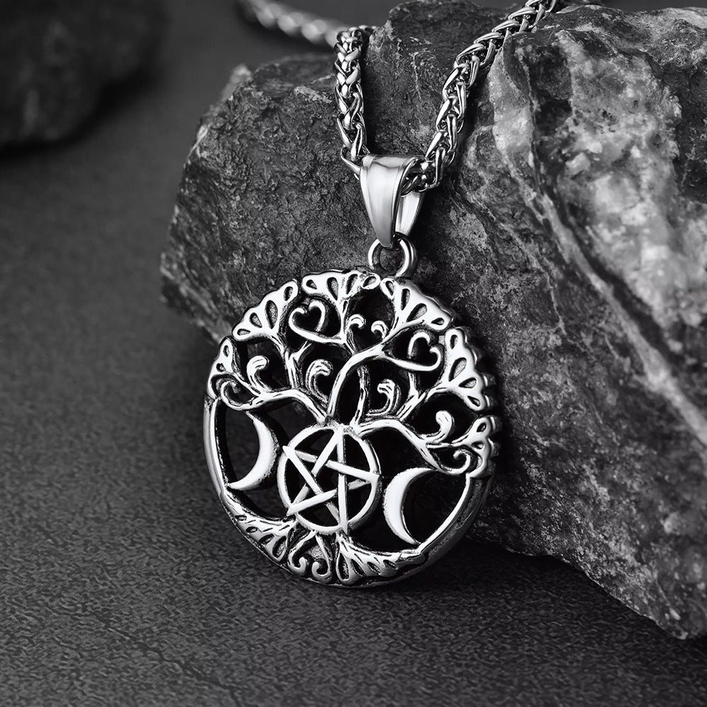 Pentacle Moon Tree of Life Necklace for