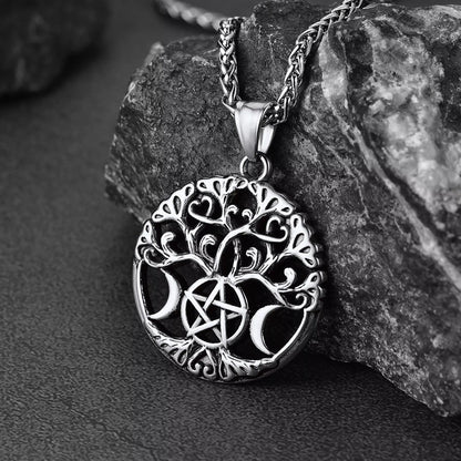 Pentacle Moon Tree of Life Necklace for