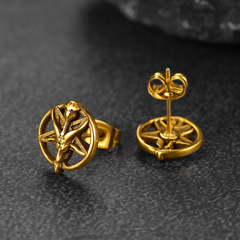 Satanic Baphomet Goat Stud Earrings for