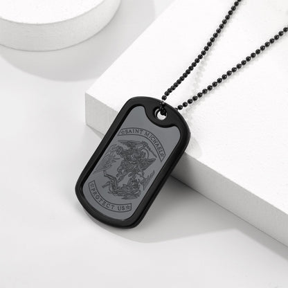 Engraved Military Saint Michael Necklace Dog Tag for